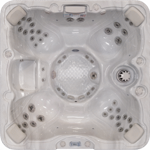 Spacious hot tub with multiple jets.