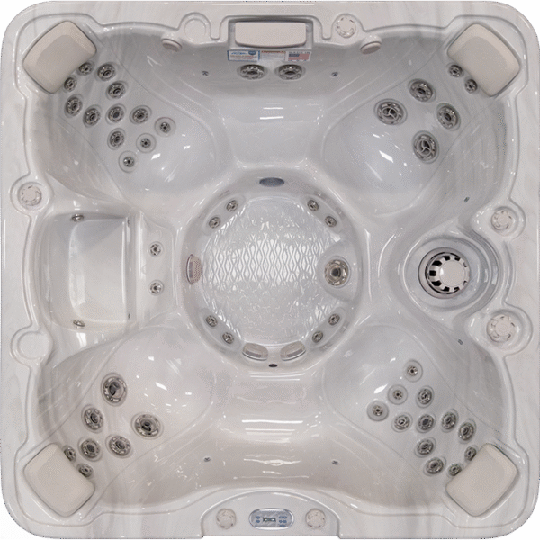 Spacious hot tub with multiple jets.